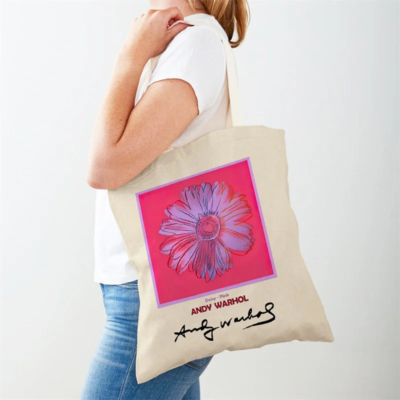 Vintage Art Andy Warhol Women's Shoulder Bag Eco Shopping Bag Casual Women Canvas Tote Flower Abstract Printing Handbag Gift