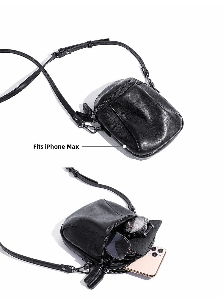Casual Leather Crossbody   Hoof Bag for Men Composite Sheepskin Single Shoulder Phone Bag Trendy Vertical Mobile Pho...