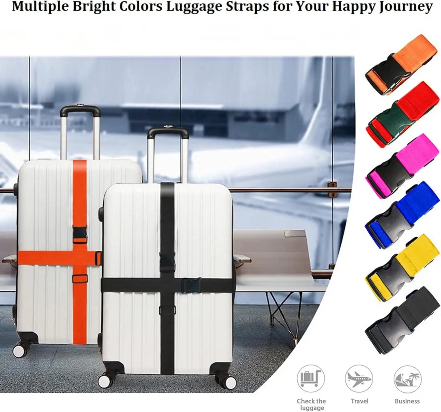 Bright Color Adjustable Luggage Straps 2 Pack Heavy Duty Suitcase Belts Travel Bag Accessories (120-200CM X 2.5CM)