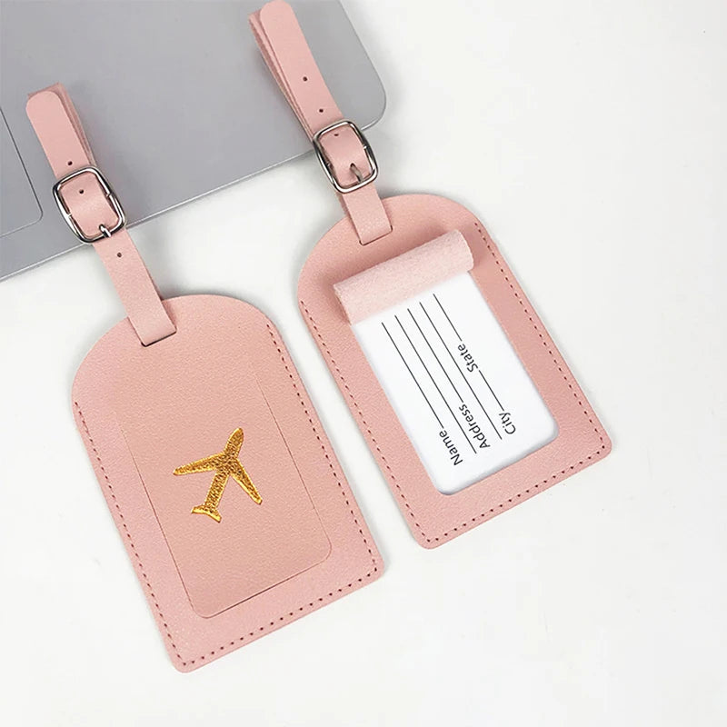 1Pc PU Leather Luggage Tag Travel Suitcase Name ID Label Identifier Bag Tag Travel Accessories
