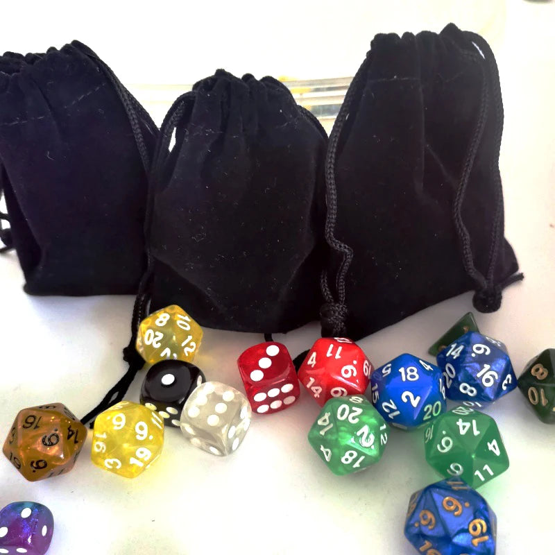 5 PCS Dice Bag pouch  Flannelette Small Big Black Drawstring Dice Bag For Collecting DND Dice