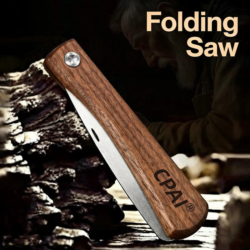 Compact Folding Wood Saw, Premium Steel Blade with Walnut Grip for Bushcraft, Pruning & Model Making