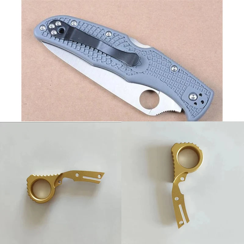 CNC Custom Golden Color Aluminum Knife Signet Finger Ring For Spyderco Endura C10 Delica C11 Matriarch C12 Knives DIY Make Part