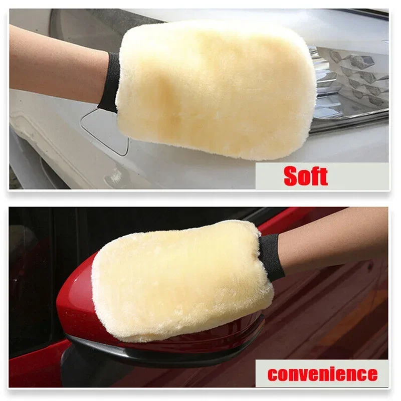 1/5 Pcs Soft Thickened  Imitation Wool Plush Car Wash Gloves Wiping Car Cleaning Mitt Double-faced Glove Car Washing Supplies
