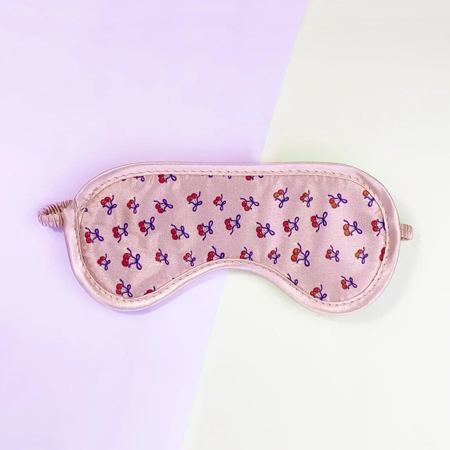 🌟 Top Rated! Pink Cherry Satin Eye Mask, Ultra-Soft Blackout Sleep Cover, Perfect for Naps, Flights & as a Universal Gift for A