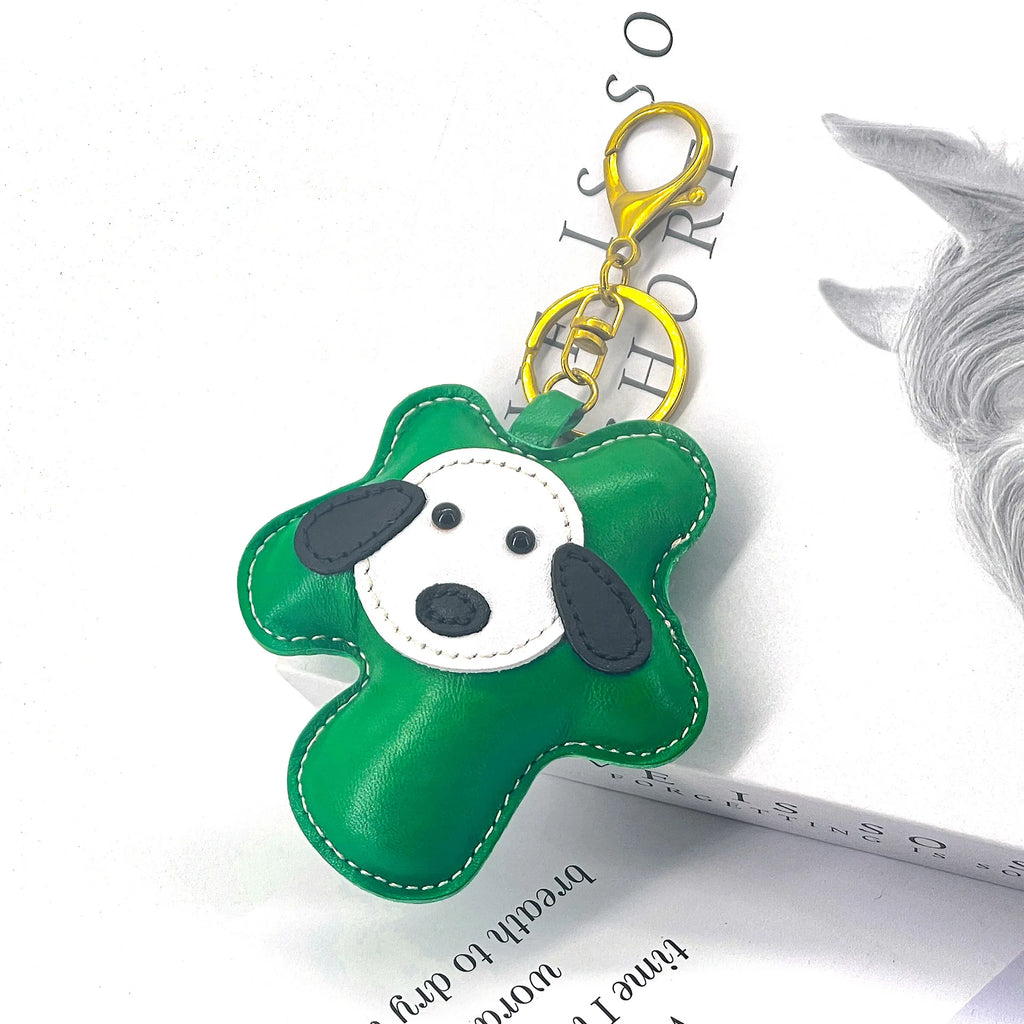 New Cow Leather Dog Keychain Bag Pendant Cute puppy Car Key Ring Luggage Bag Parts Accessories For Women And Men