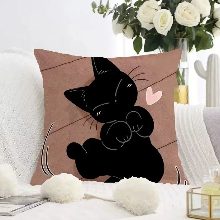 Cute Black Cat Double-sided Printed pillow cover Short plush Suitable living rooms bedrooms sofas throw cushion cover