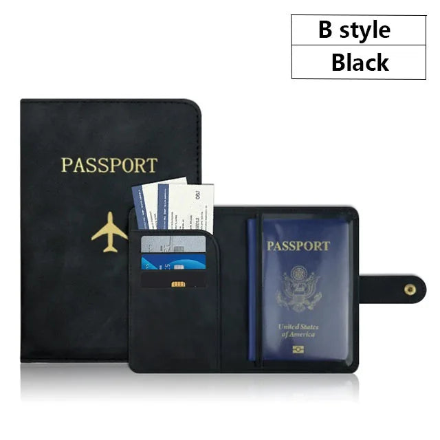 Soft PU Leather Multi Slot Passport Cover with Airplane Logo Snap Closure SIM Card Holder Travel ID Document Ticket Wallet