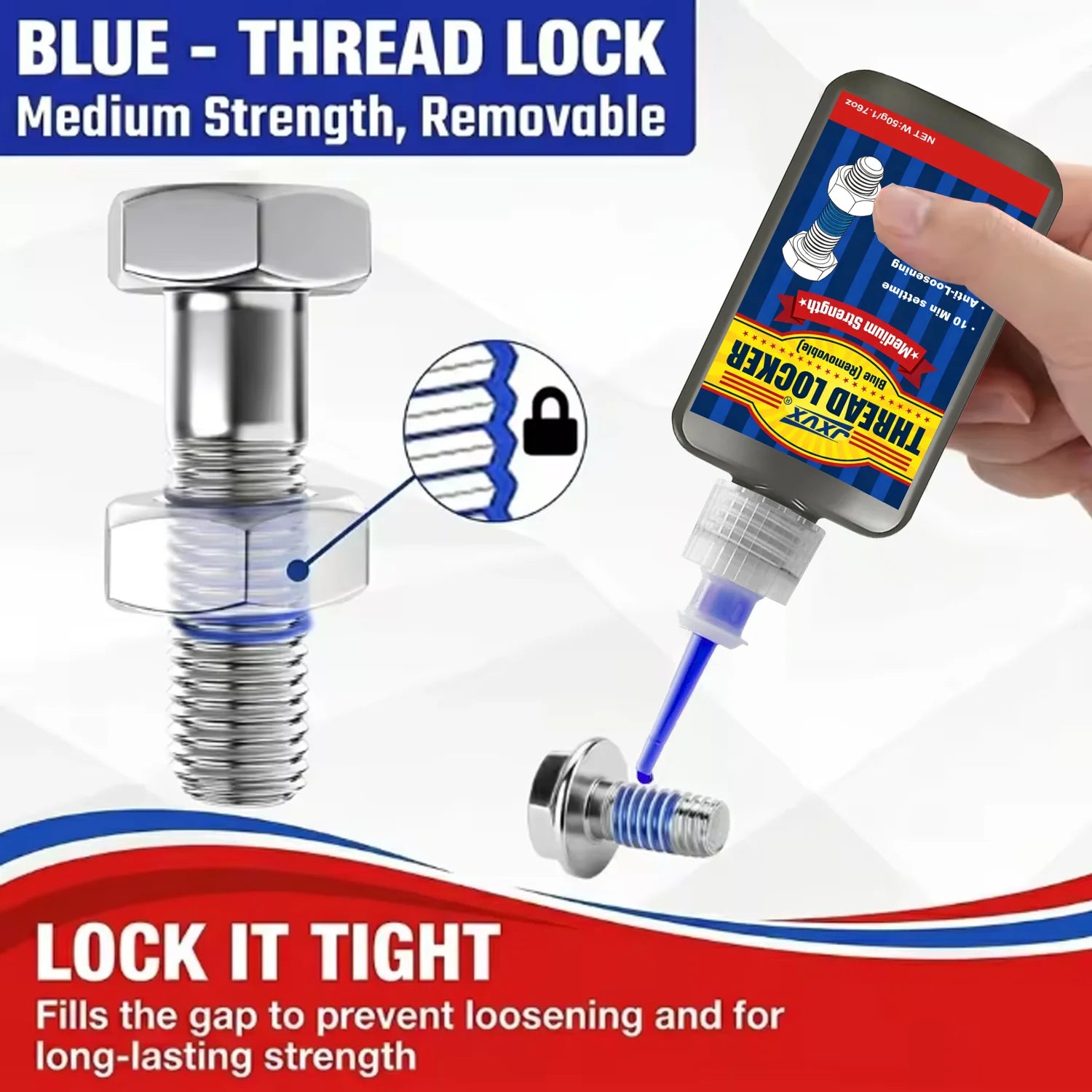 JXVX 243 1-6PCS Threadlocker Medium Strength Anaerobic Adhesive Antiloose Screw Glue Oil Resistant Fastener Sealant 10ml 50ml