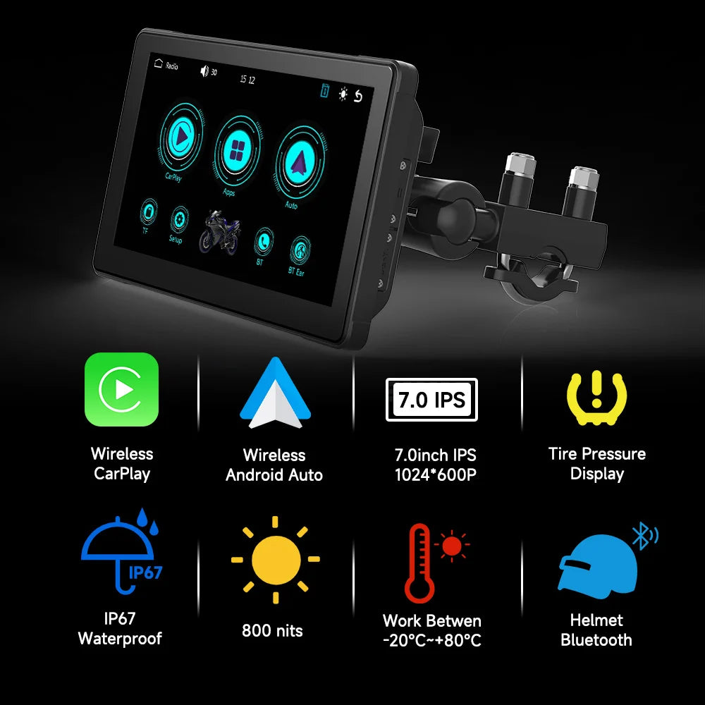 5/7 Inch Portable Motorcycle DVR GPS Navigation IPX8 Waterproof LCD Display For Wireless CarPlay Android Auto Multimedia Player