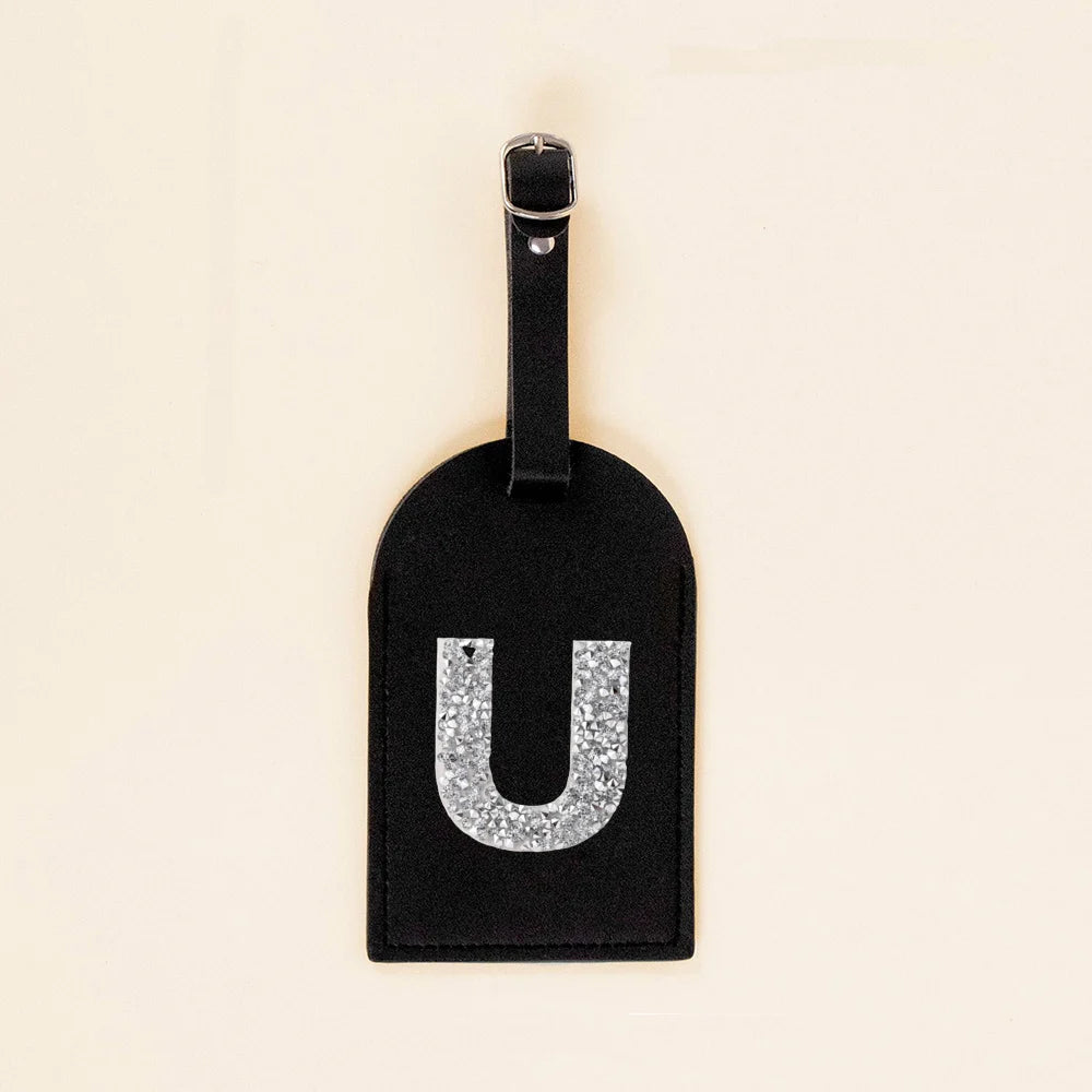 Initial Rhinestone A-Z Monogram PU Leather Luggage Tags for Suitcase Travel Accessorie Baggage Handbag Tags Bag Label Tag Gifts