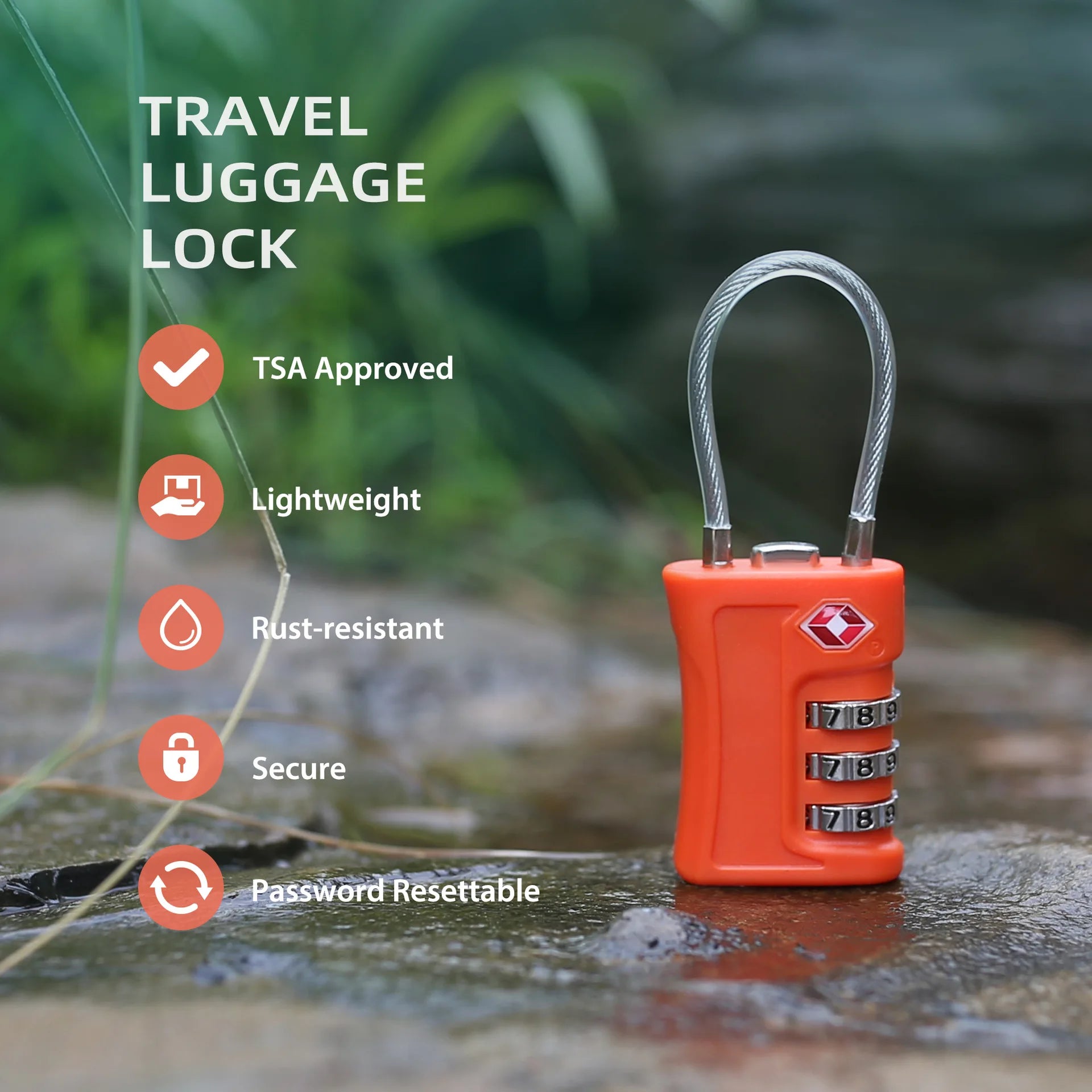 Portable TSA Customs Lock Gym Luggage Customs Lock Password Padlock Password Lock Anti-theft Code Padlock with Steel Cable