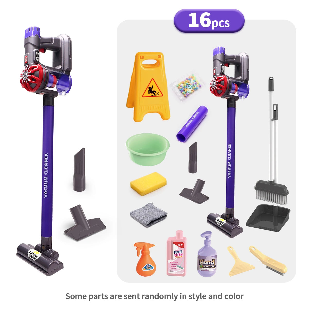 Kids Real Suction Cleaning Play Set with Storage Rack - 3-in-1 Electric Vacuum Cleaner & Pretend Cleaning Tools for Toddlers