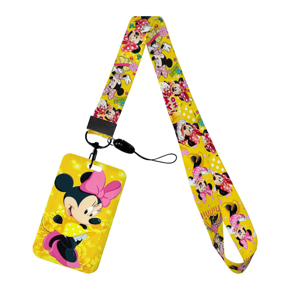 Disney Yellow Series Mickey Minnie Card Holder Work Permit Name Badge with Keychains Student Id Card Lanyard Holder Accessories