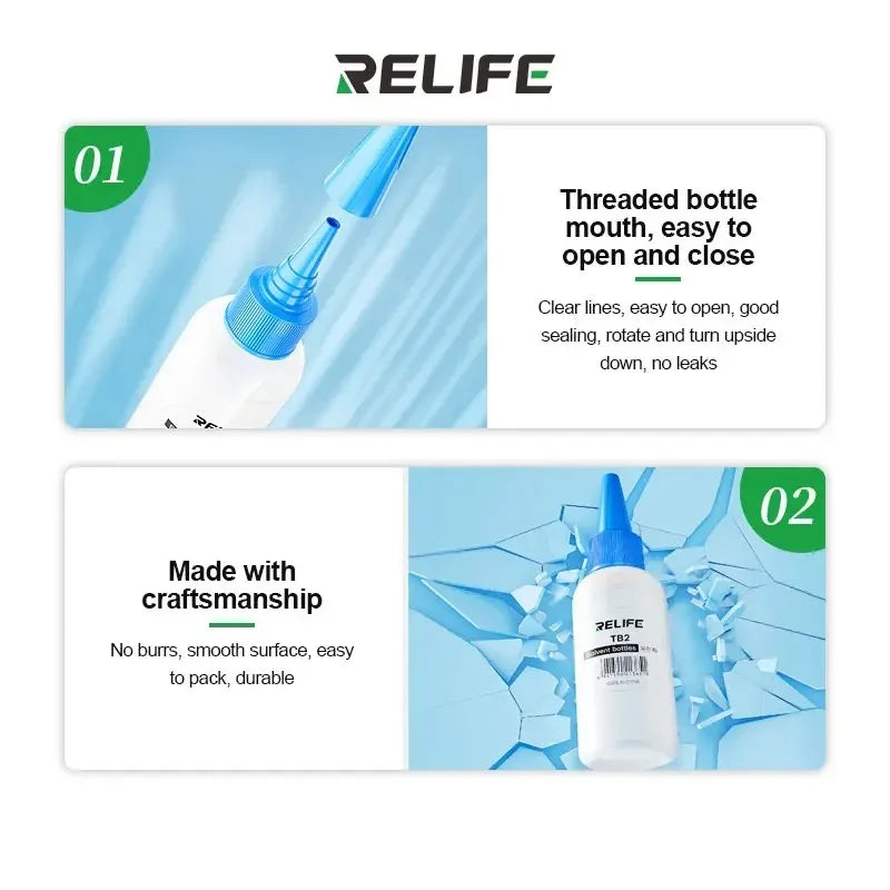 RELIFE TB2 50ML Plastic Squeeze Solvent Alcohol Rosin Solder Flux Washing Plate Water Bottle With Needle RL-054