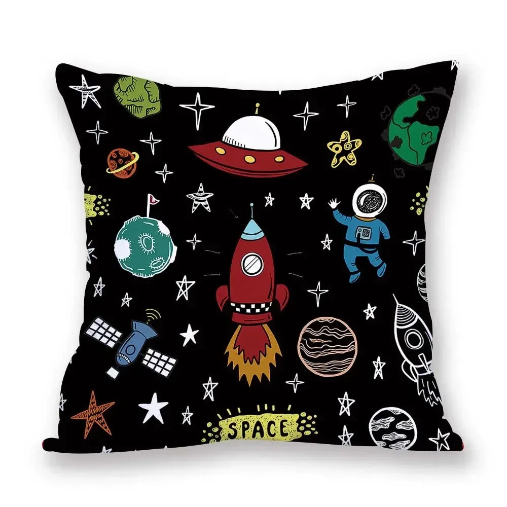 Cosmic pattern of the Sun, planets Double-sided Printed pillow cover Short plush Suitable living rooms sofas throw cushion cover