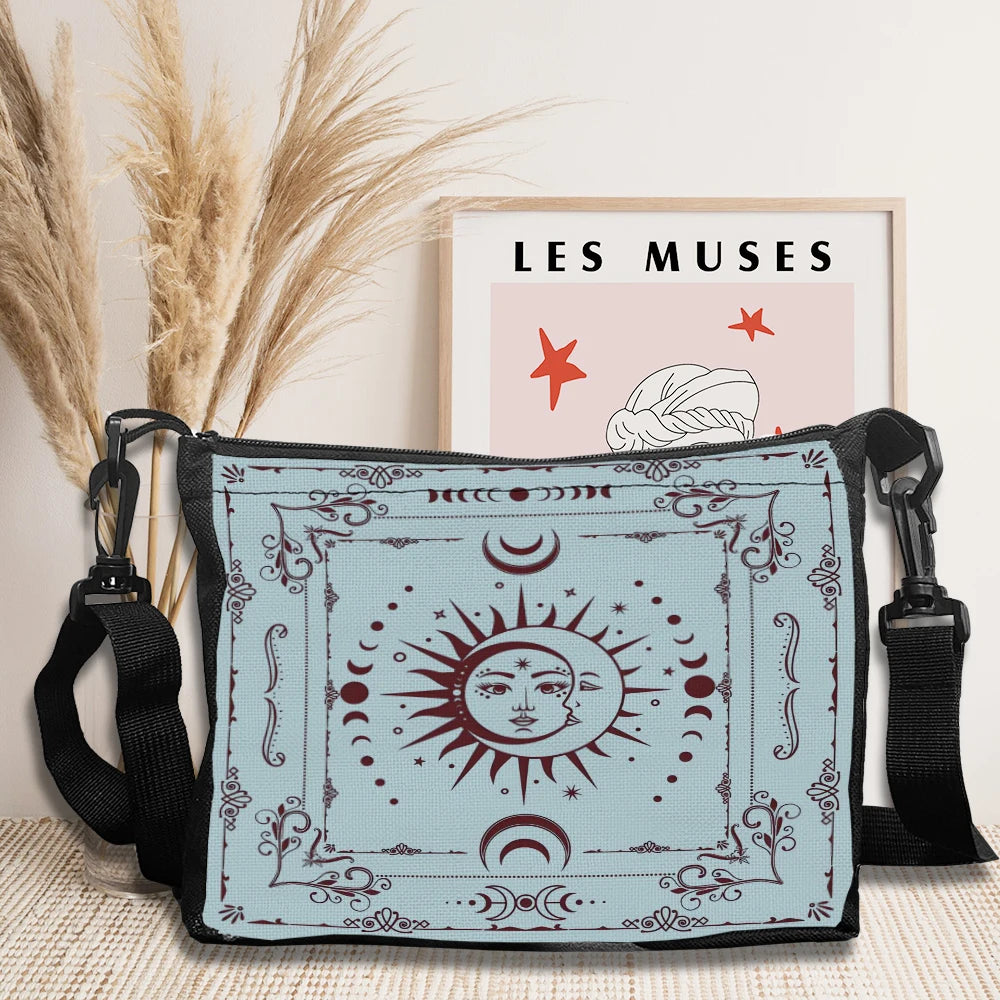 1pc Moonlight Flower Tarot Witchcraft Pattern Crossbody Bag for Women Shoulder Bag with Strap Design Casual Fashion Handbag