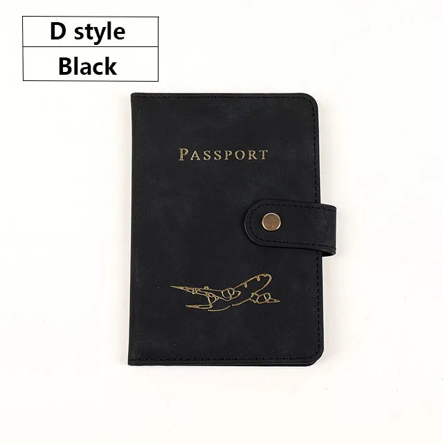 Soft PU Leather Multi Slot Passport Cover with Airplane Logo Snap Closure SIM Card Holder Travel ID Document Ticket Wallet