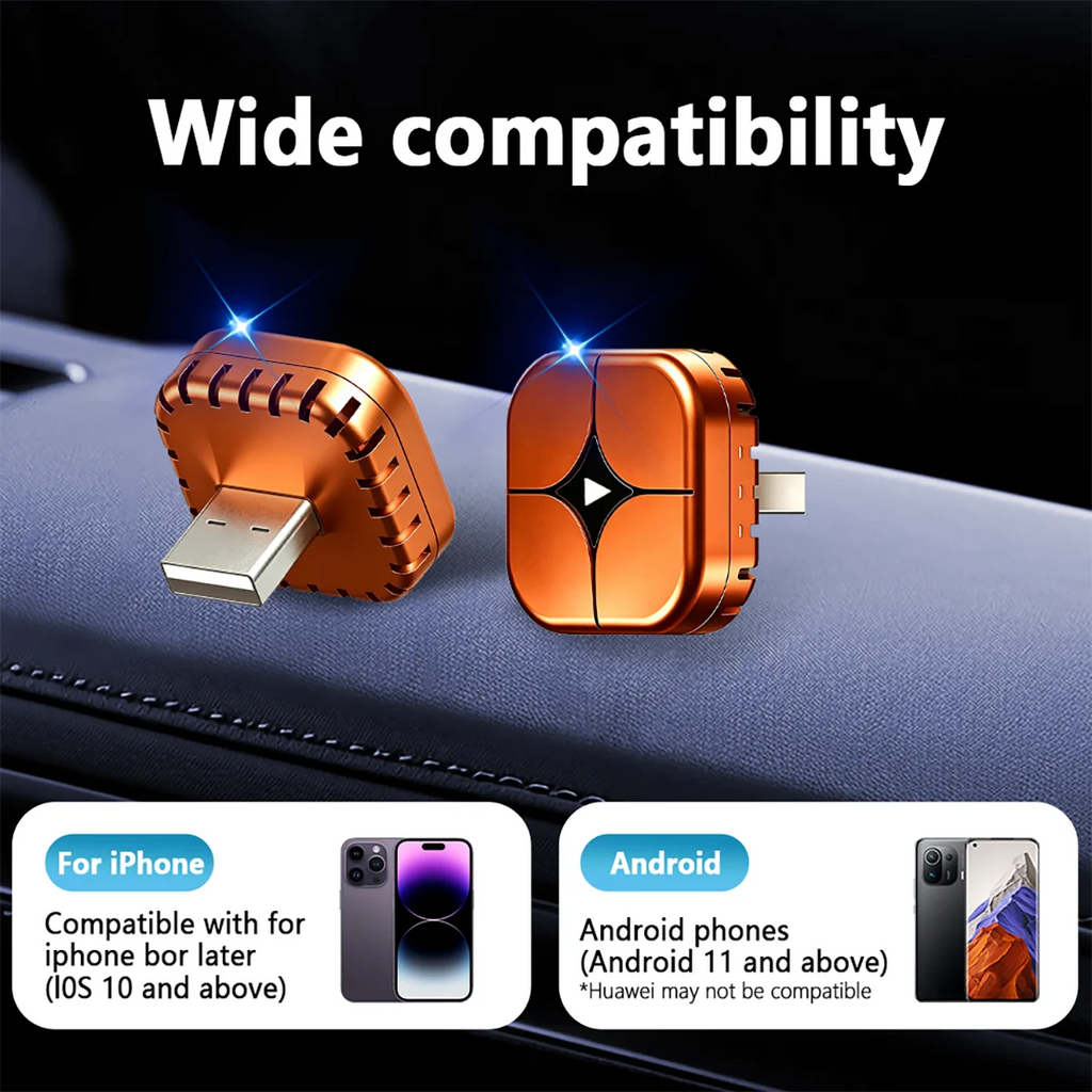 4 in 1 Wireless CarPlay Adapter  – iOS CarPlay & Android Auto & AirPlay & MirrorLink,Compatible with 800+ Cars,USB C