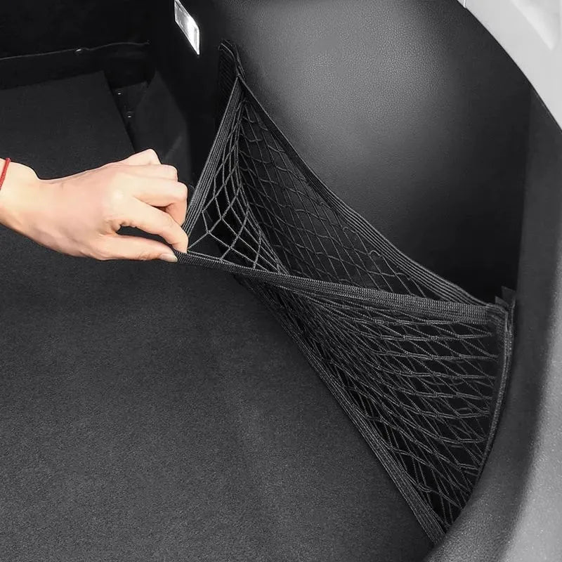 Car Trunk Storage Mesh Pocket Hook Loop Net Bag Organizer Tail Seat Back Pocket Universal Auto Magic Tape Interior Accessories