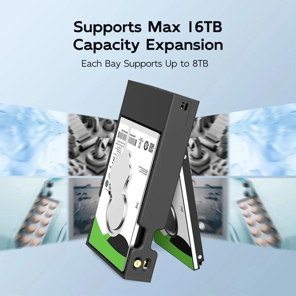MAIWO Hard Drive Enclosure Dual Bay for 2.5'' SATA SSD/HDD Support 4 RAID Modes Gen2 10Gbps with 16TB Capacity Aluminum HDD Case