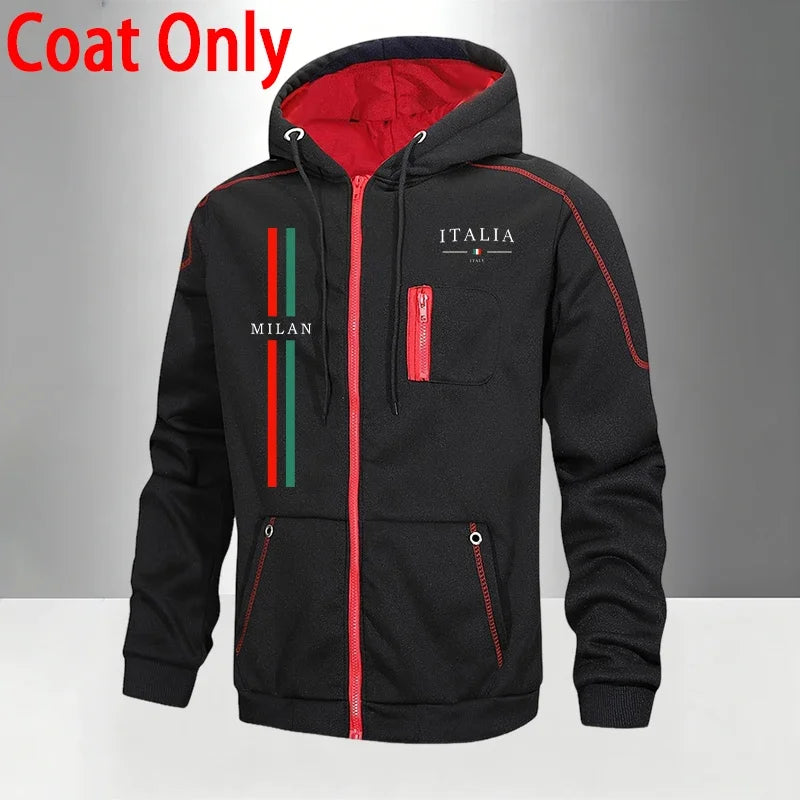 Men's Tracksuit Print Casual Hoodie Sweatshirts Coat Outdoors Sports Jogging Clothing Autumn Winter Warm Single Zip Jacket Pants