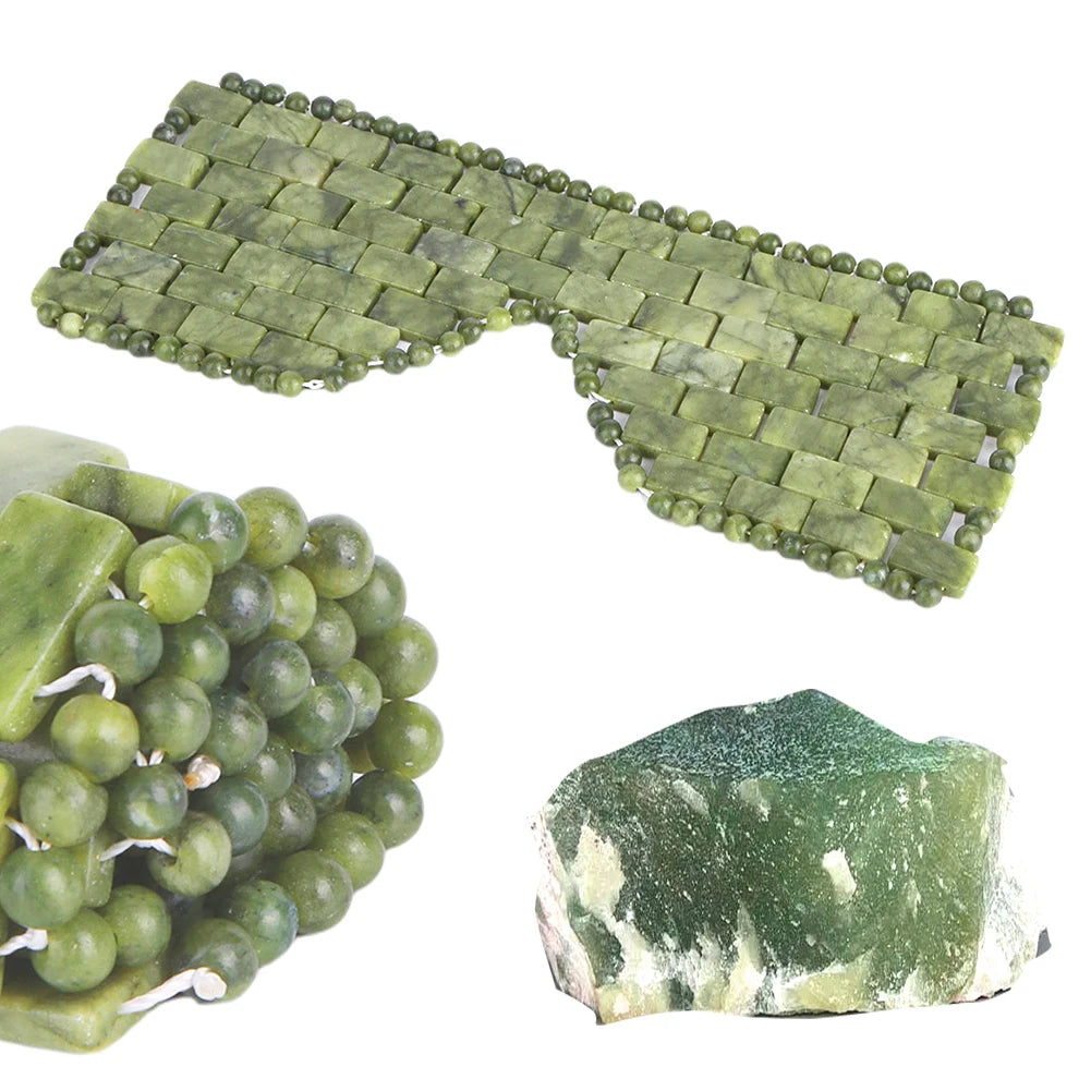 Jade Eye Mask Facial Cooling Mask Alleviate Puffiness Sleeping Eye Mask 100% Real Jade Stone Beads for Hot & Cold Therapy