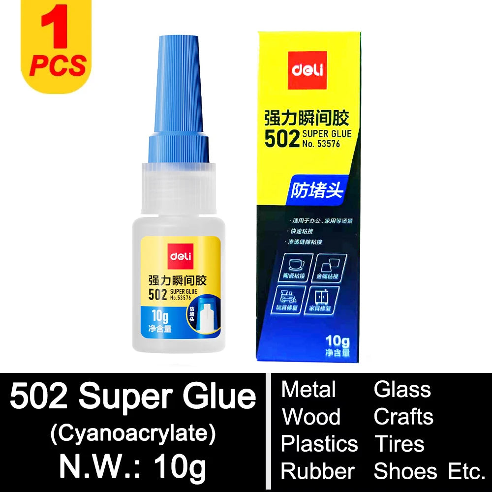 Deli 502 Professional Super Glue Cyanoacrylate – Fast Instant Adhesive for Hardware Metal Wood Cars Craft Hobby Seconds Bond