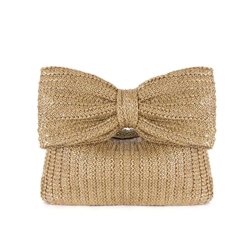 Summer Straw Woven Clutch Bag Women Bow Purse Vacation Beach Tote Party Wedding 2024 New Luxury Design Zipper Evenging Handbags