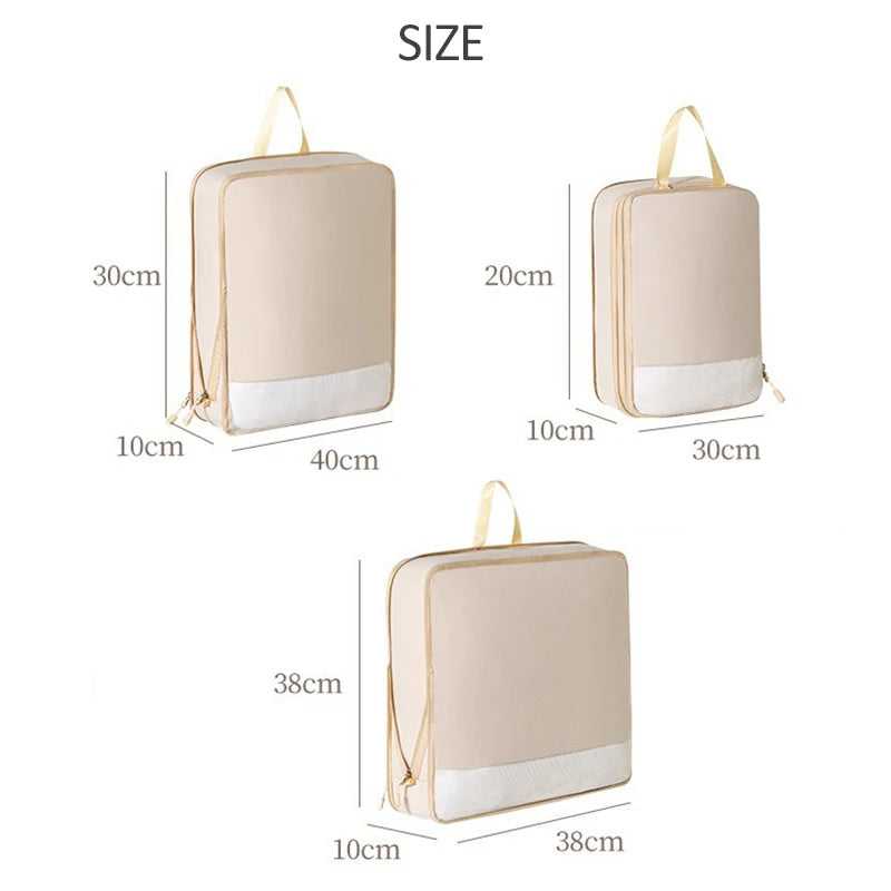 Compression Packing Cubes 3PCS Set Waterproof Travel Suitcases Organizer Packing Cubes Women Travel Clothes Luggage Organizer
