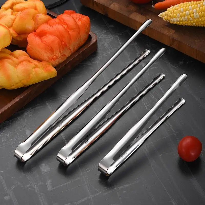 1Pc New Stainless Steel Grill Tongs Cooking Utensils for BBQ Baking Silver Kitchen Accessories Camping Supplies