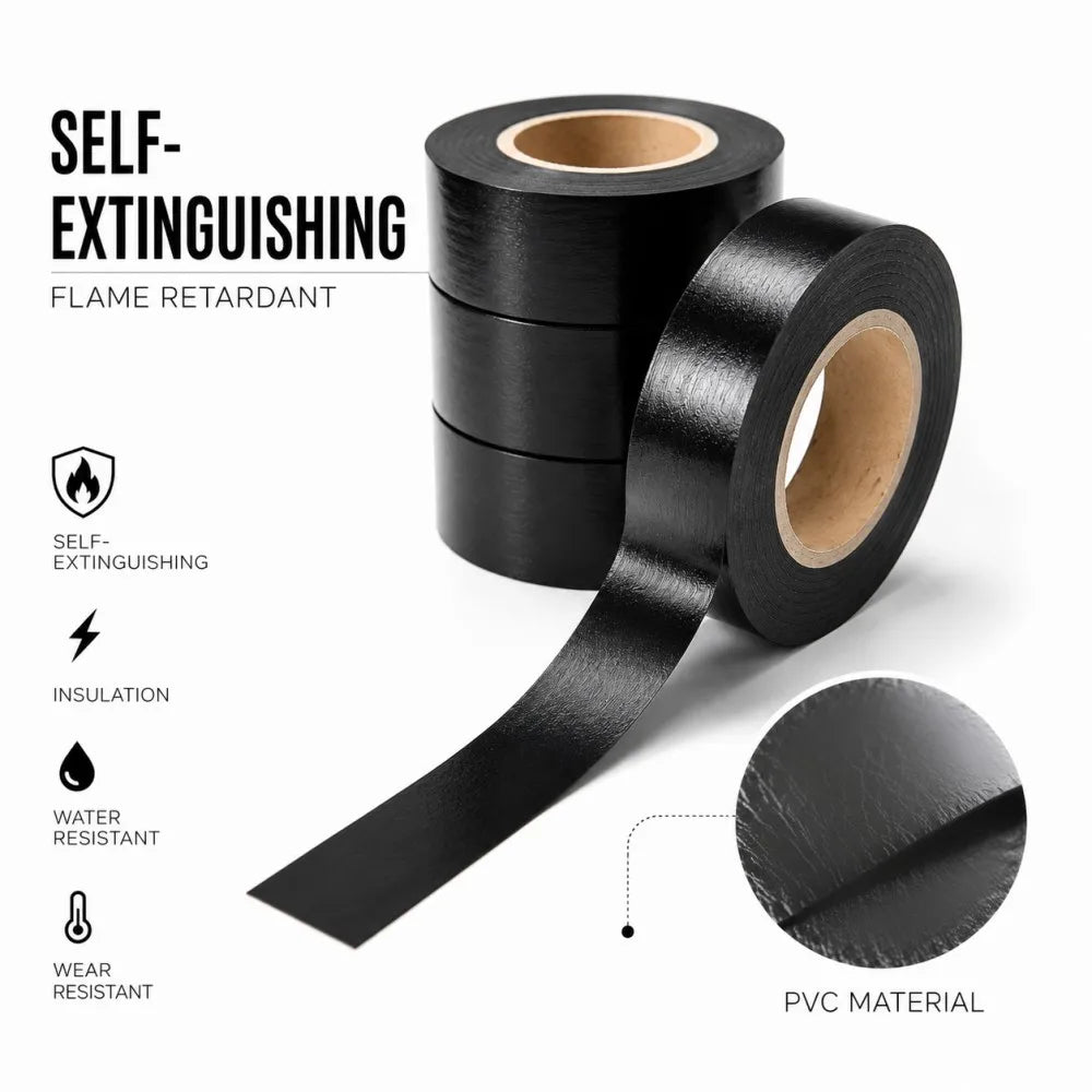Flame Retardant High Temperature Insulation Tape Width19/25MMx25M Black Electrical Adhesive Tape for Industrial Household Use