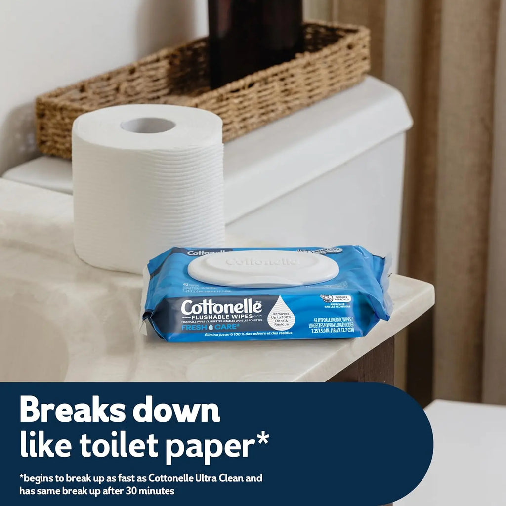Flushable Wet Wipes for Adults, 336 Count (42 per Pack, 8 Packs), Gentle & Effective Clean