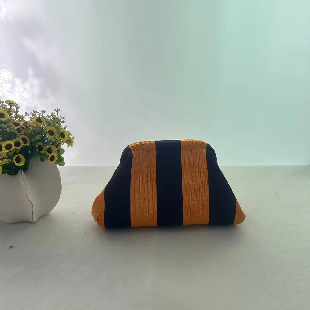 New color-block striped eye-catching cloud knit daily commuter storage clutch bag