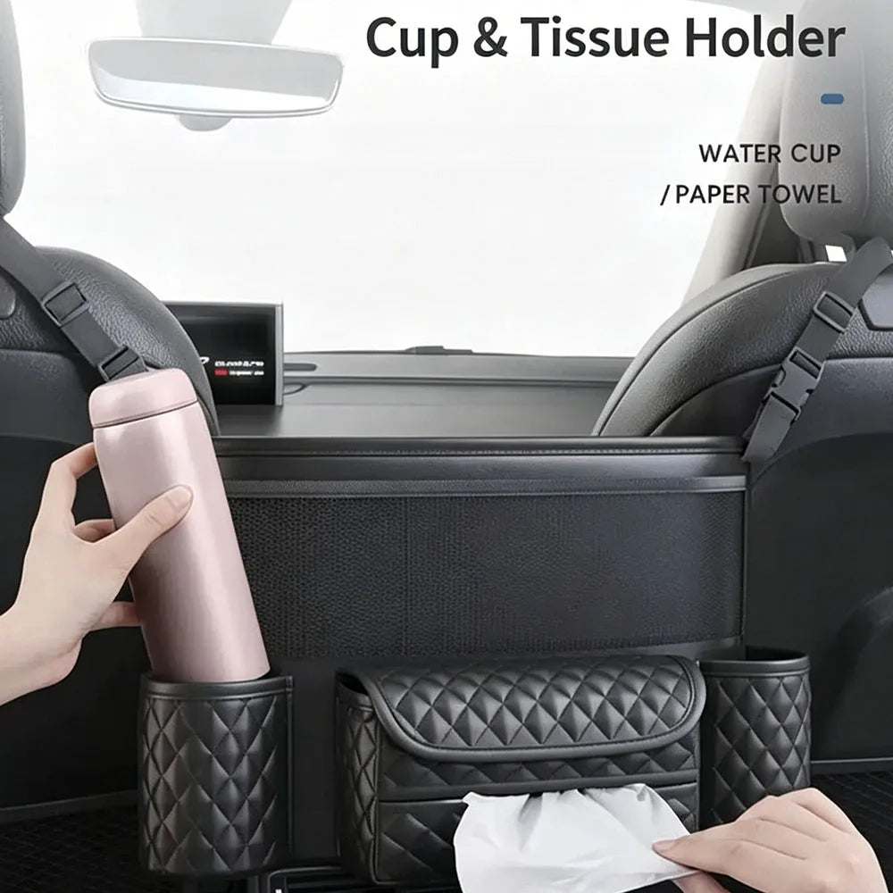 Car Storage Bag Nappa Leather Car Storage Bag between the Center Console and Seat Backrest Bag Multi-Functional Storage Bag