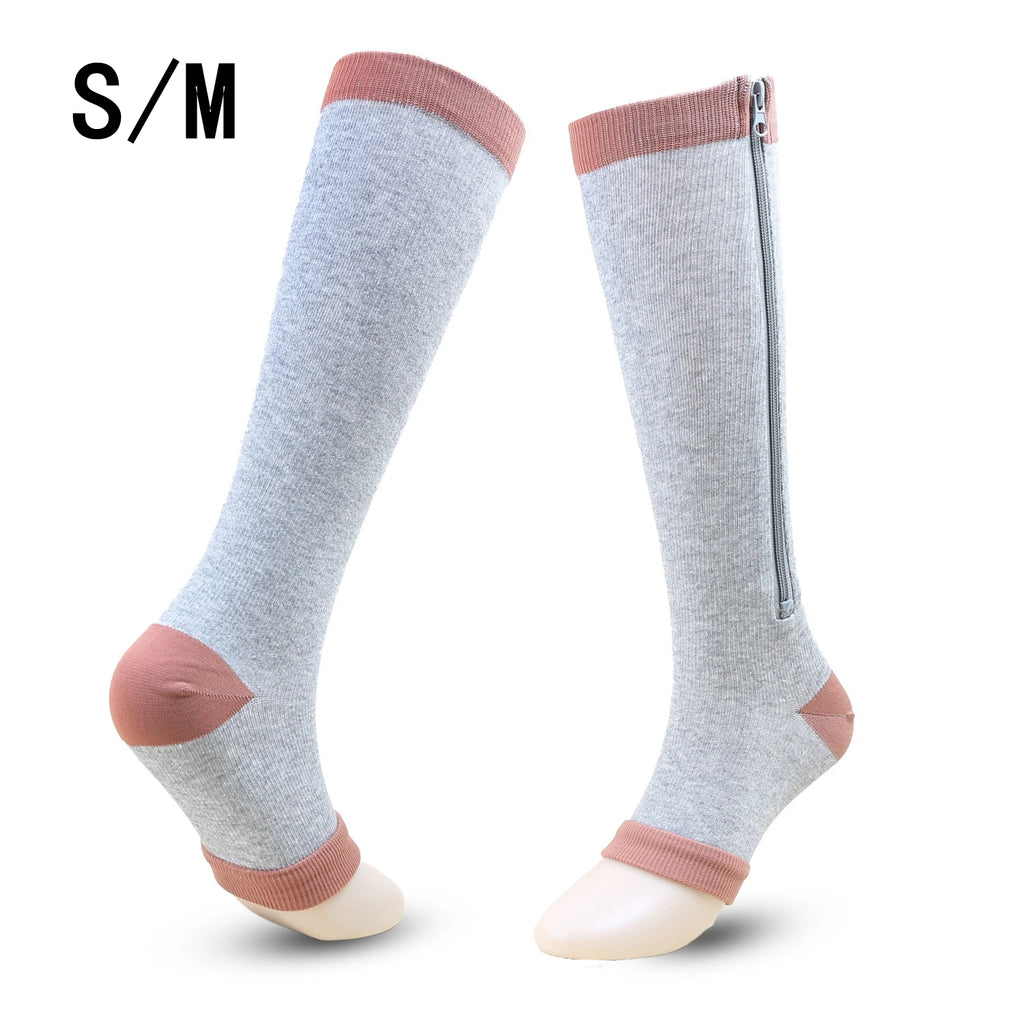 Zipper Compression Socks Women Men High Elasticity Nylon Closed Toe Pressure Stocking For Edema