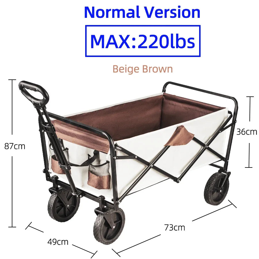Heavy Duty Outdoor Folding Wagon Cart Large Capacity Collapsible Utility Trolley Portable for Garden Beach Camping