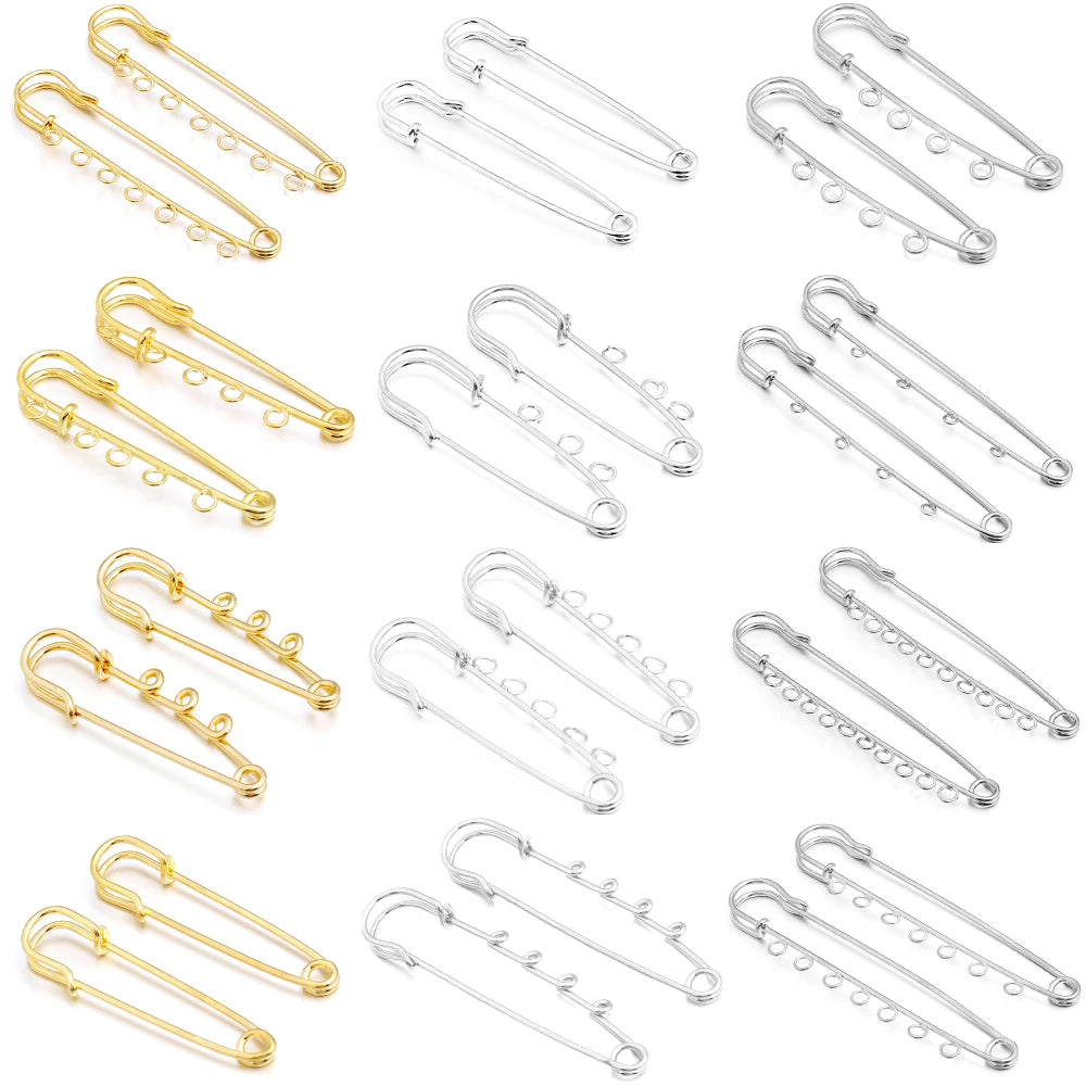 5-10pcs/lot Safety Pins Brooches Blank Base Brooch Pin With Loops Fasteners Pin For DIY Jewelry Making Brooch Charm Accessories