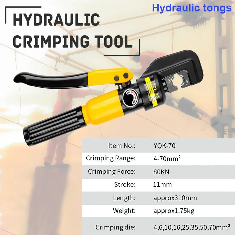 Hydraulic Crimping Tool YQK-70 Cable Lug Crimper Plier 4-70mm²  Compression Tool Pressure 8T Pressure Home Hydraulic Tools