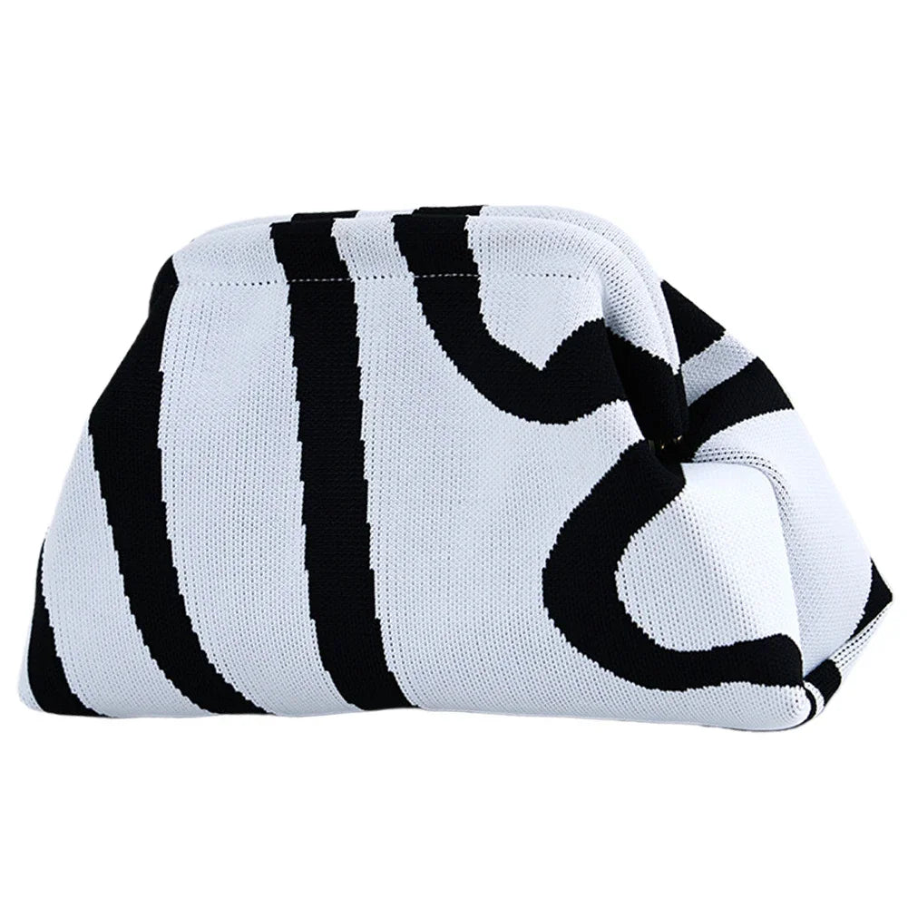 Summer Beach Clutch Bag for Women Woven Crochet Handbags Purses Knitting Dumpling Clutch Ruched Cute Cloud Casual Colorblock Bag