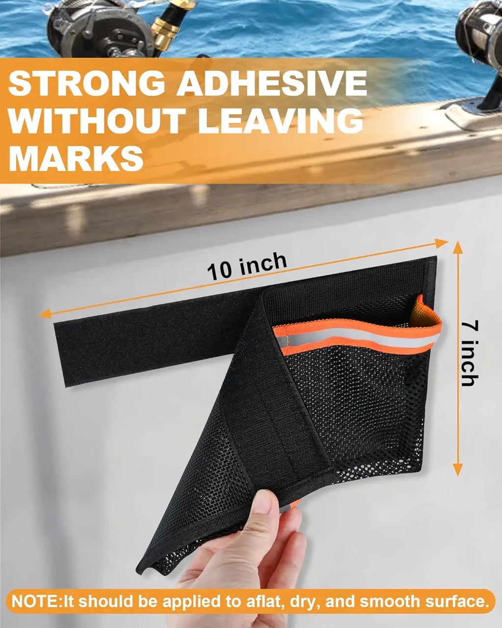 Self-adhesive Boat Storage Bag with Lid Reflective Leak-Proof Boat Marine Mesh Bag Strong Adhesive Boat Storage Fishing Tools