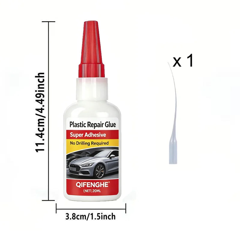 Plastic Repair Glue, Super Adhesive High Strength Bond, Quick-Drying Formula, No Drilling Required for Universal Plastic Repair