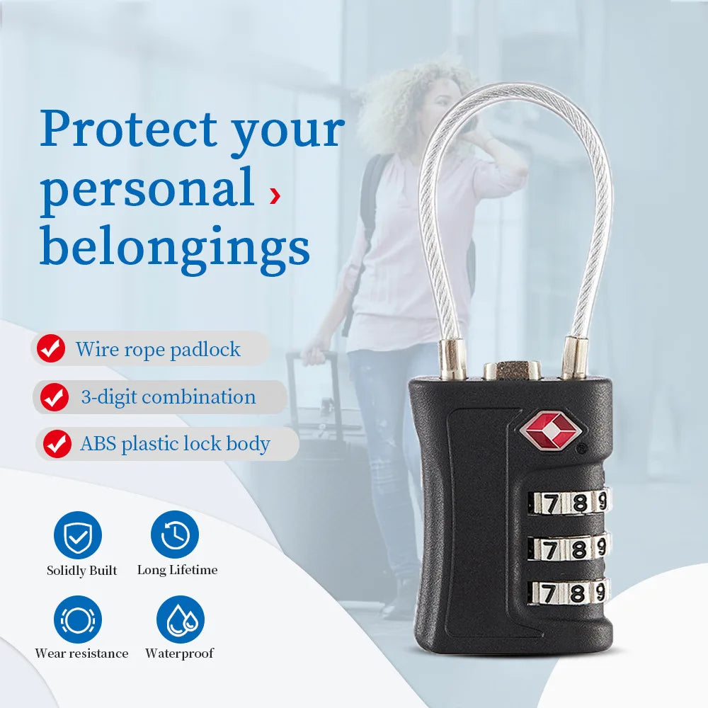 1-4pcs TSA Customs Code Lock for Travel Luggage Password Changeable black Lock Contrast Design Padlock 3 Digit Combination Lock