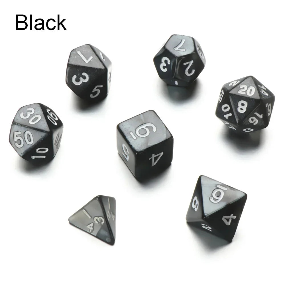 7Pcs/Set Polyhedral Black Dice Set Game Dice For TRPG DND Accessories Polyhedral Dice For Board Card Game Math Games