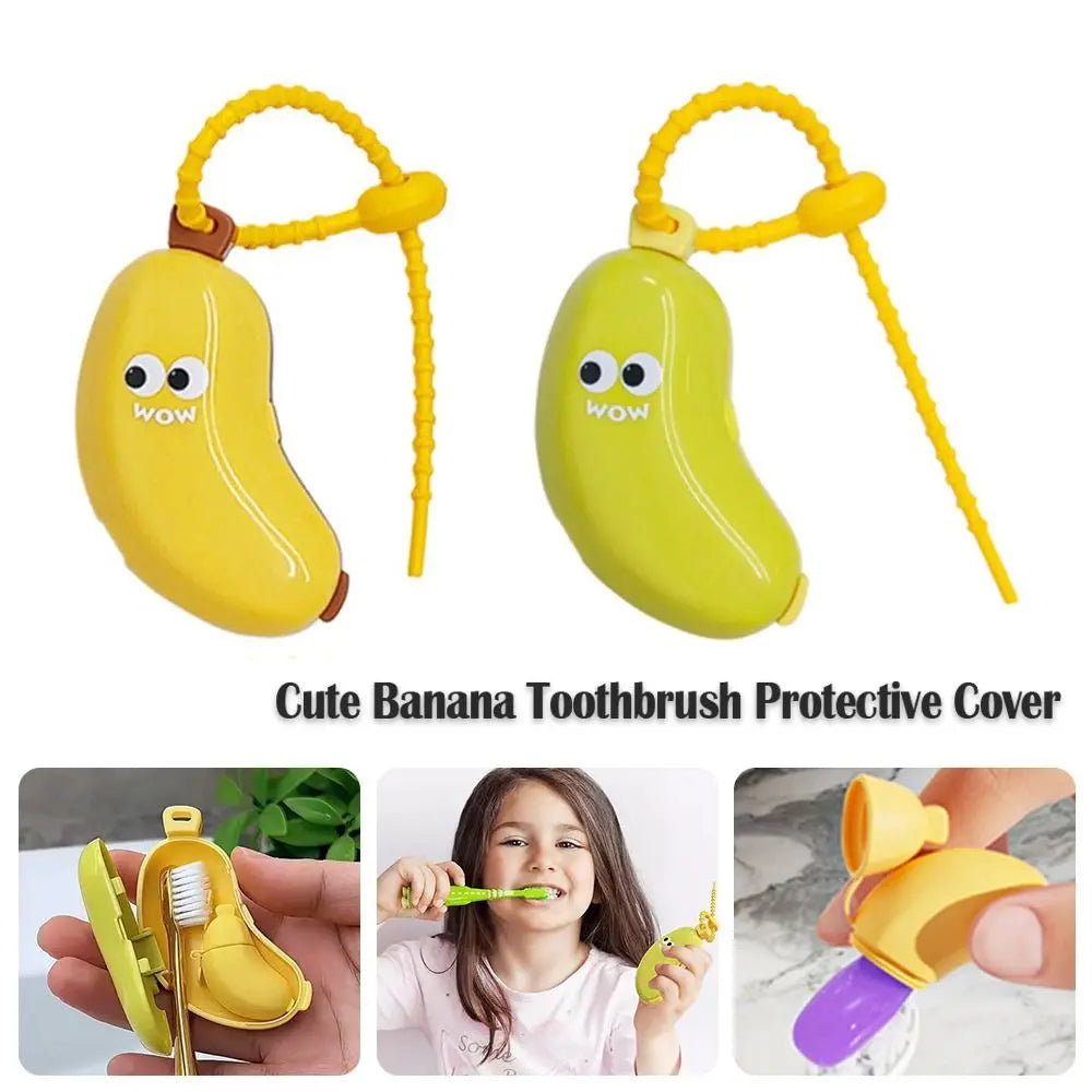 Plastic Toothbrush Head Protective Cover Portable Banana Shape Toothbrush Case Cap Brush Protect 2in1