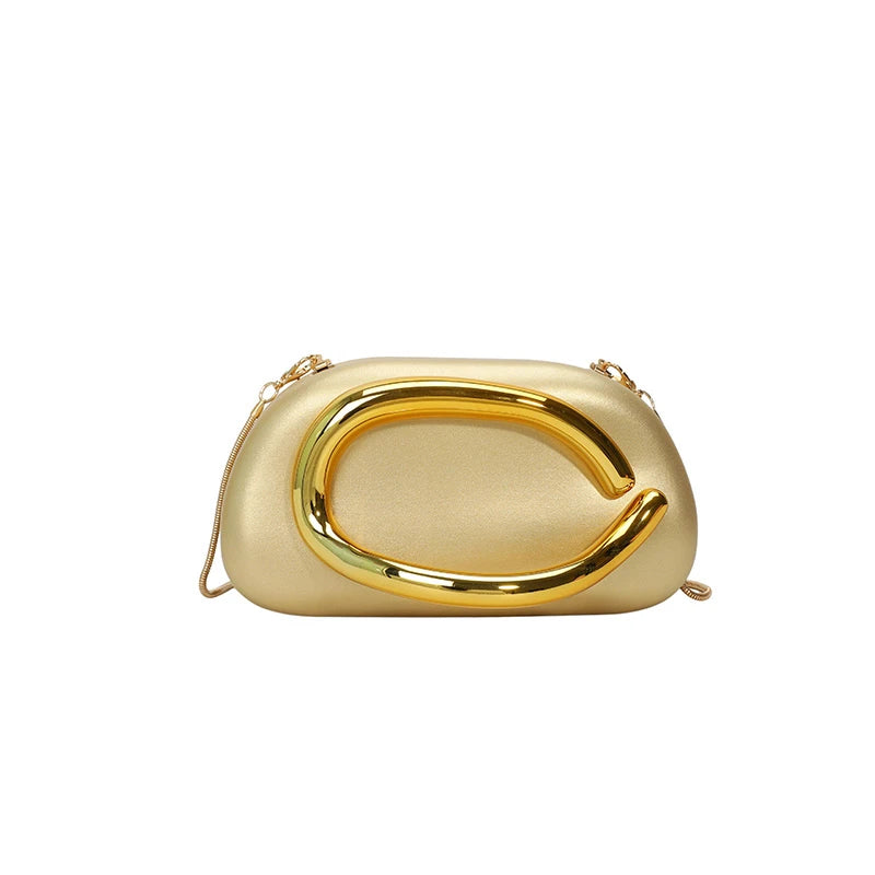 Women PU Leather Metal Handle Handbag & Removable Strap Crossbody Shoulder Bag Hand-held Shoulder Clutch Bag for Evening Dinner