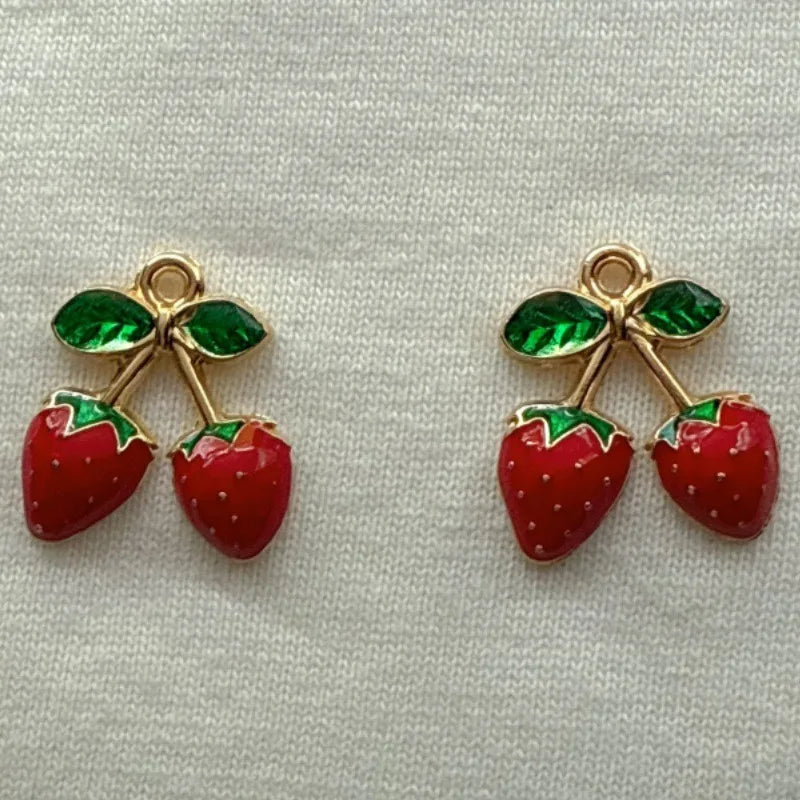 12pcs Amazon Red Cherry Keychain DIY Accessories Water Diamond Resin Fruit Pendant Car Women's Bag Pendant
