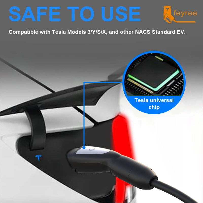 feyree EV Charger Portable 3.5kW Tesla NACS Charger Plug 1.8" LCD Screen with Set Delay Schedule Charging Station for Tesla Cars