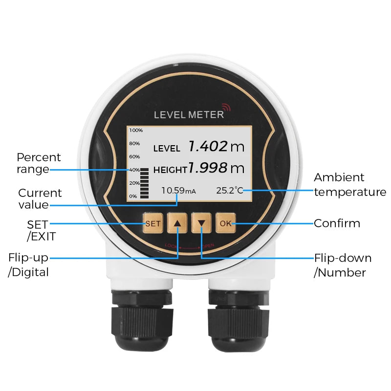 Ultrasonic Level Meter 0-20M Water Tank River Lake Water Level Detection RS485 4-20mA Output DC24V Water Level Sensor