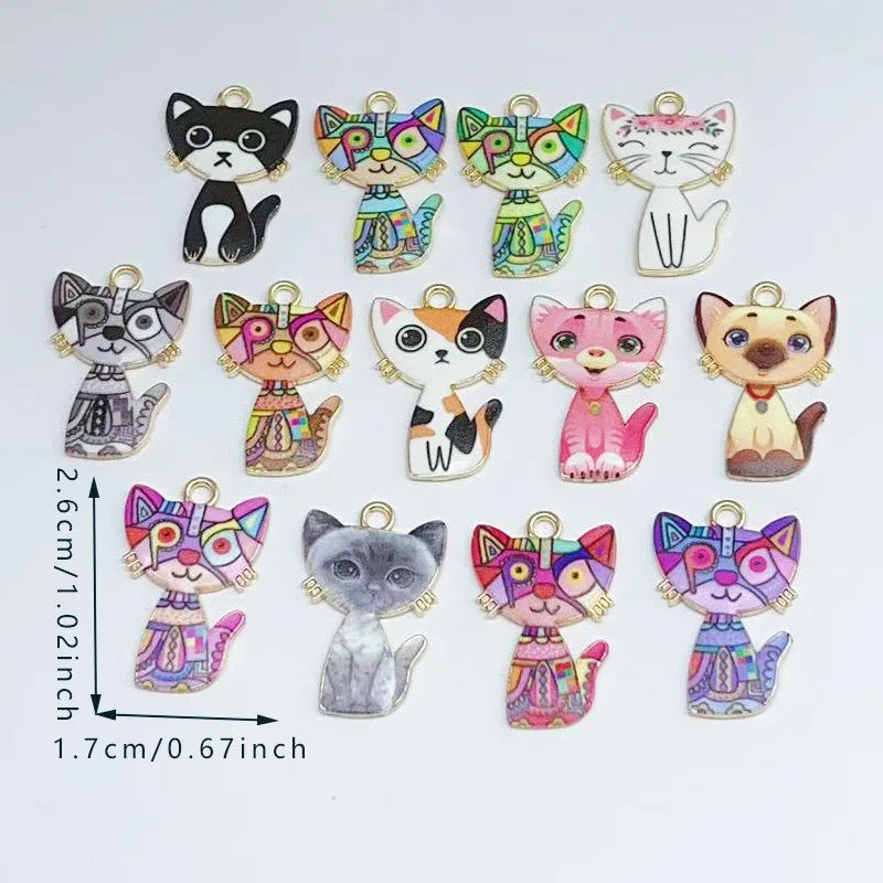 13pcs alloy oil dripping mechanical cat pendant, DIY jewelry making earrings, keychains, accessories